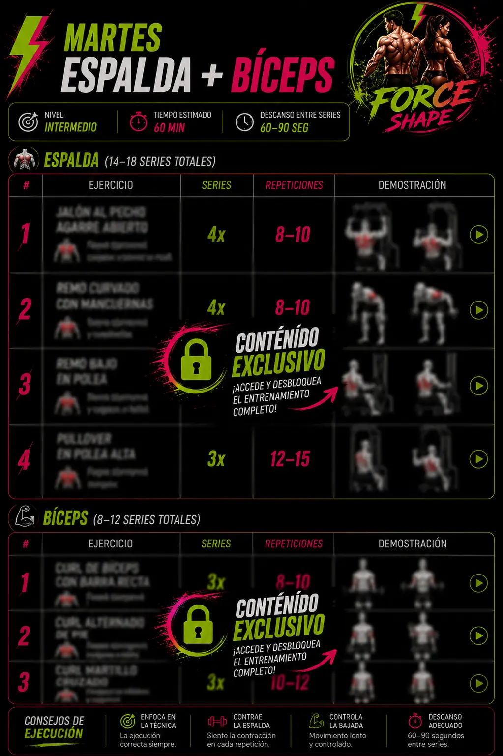Martes: Espalda + Bíceps